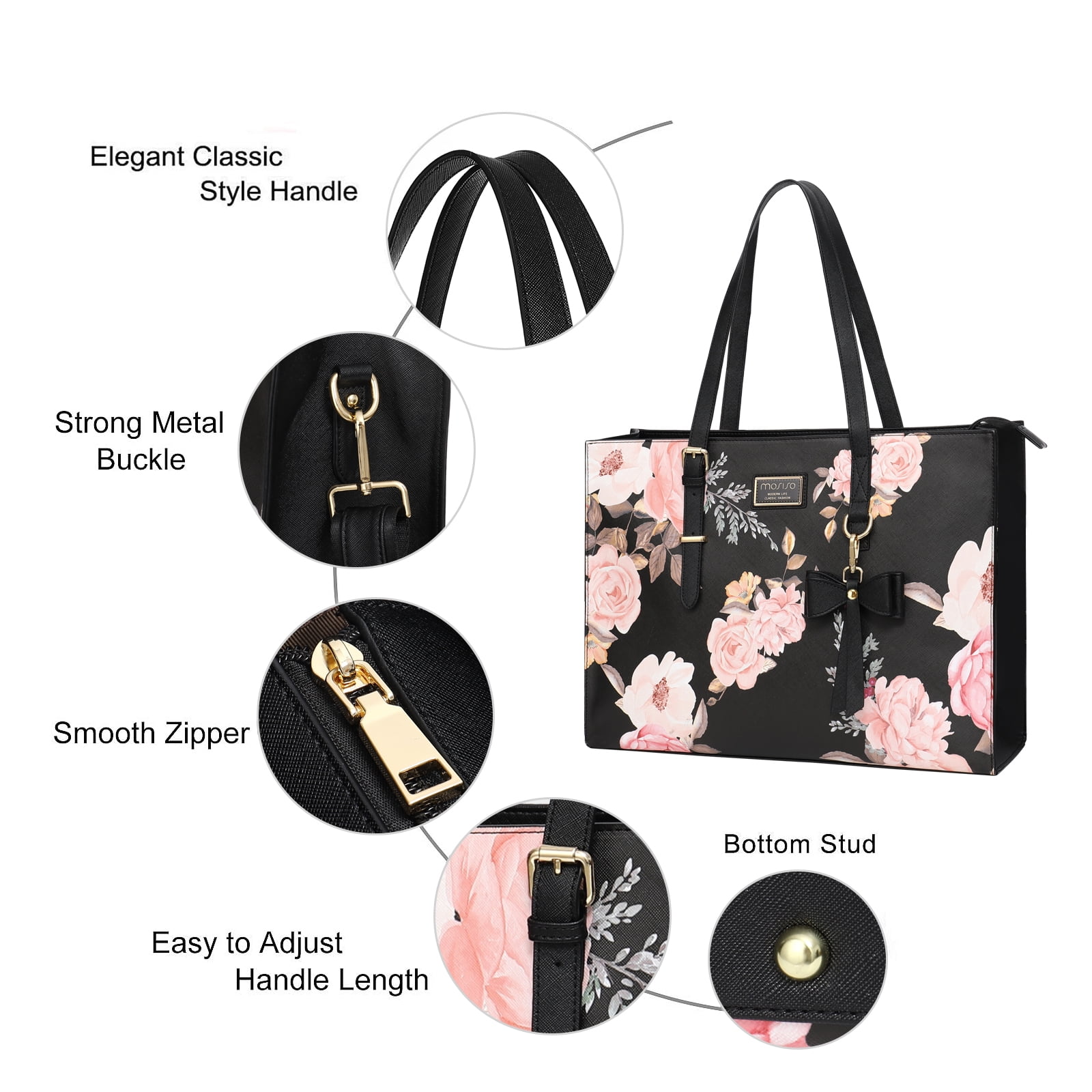 Mosiso PU Leather Women's Fashion Handbag Travel Work Briefcase Laptop Tote Bag with Detachable Bowknot & Small Purse for MacBook Pro 16 inch 2022 2021 M1 A2485/2019-2020 A2141&15-15.6 inch Notebook