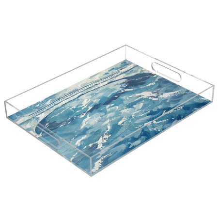 

Acrylic Tray 15.7*11.8*1.9 Inch Transparent Tray Food Tray Tea Cup Tray Serving Trays Cosmetics Storage Kitchen Table Bathroom Sundry Storage Cartoon Blue Bridge