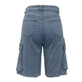 thumbnail image 6 of Women's High Waist Cargo Denim Shorts Distressed Straight Knee Length with Pockets, Loose Fit Summer Jean Pants, 6 of 8