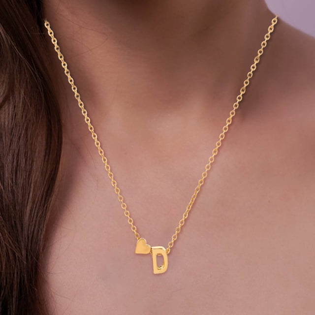 Fiudx Collar con Colgante de Corazón y 26 Letras En Inglés, Cadena Corta para Clavícula.