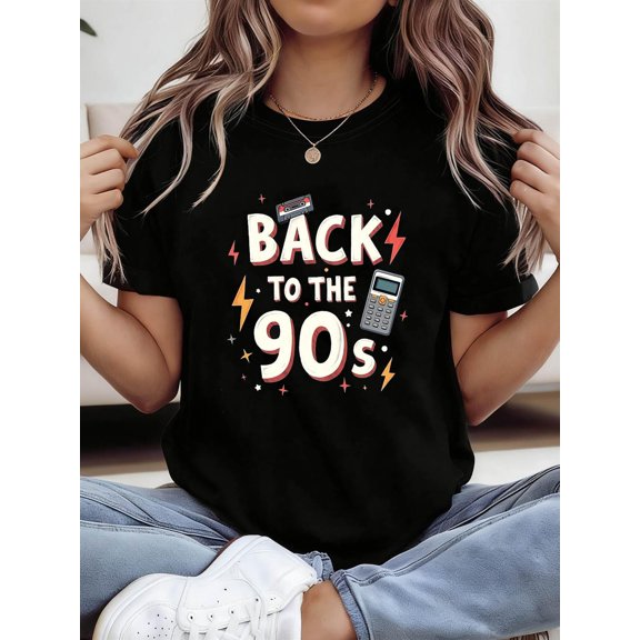 womens 90s retro t shirt vintage nostalgic short sleeve crew neck top with 90s lettering medium suitable for parties vacations casual outfits spring summer wardrob