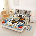 thumbnail image 2 of Homewish Bohemian Bee Queen Sheets,Vintage Floral Queen Sheet Sets,Blue Red,4 Pieces,1 Flat Sheet, 1 Fitted Sheet and 2 Pillowcases, 2 of 6