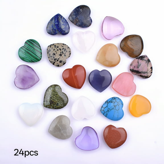 DESIGNICE 24 Packs Healing Crystals Crystals and Healing Stones Heart Crystal Gemstones Natural Rose Quartz Pocket Amethyst Hearts Palm Stone Polished Set Bulk Balancing Chakra Reiki Love Gifts