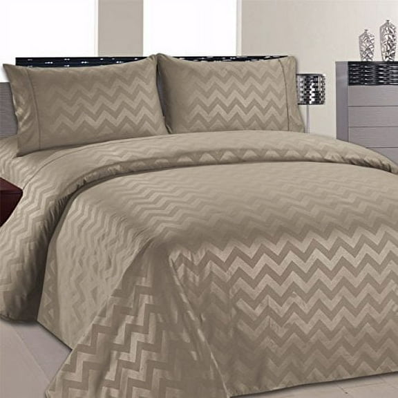 Beverly Hills Chevron Collection 1800 Series Ultra Soft Wrinkle Resistant Solid Color Sheet Set (Full, Taupe)