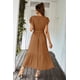 thumbnail image 3 of Vestido PRETTYGARDEN Maxi Marrón con Volantes, Escote Cruzado y Cinturón M, 3 of 8