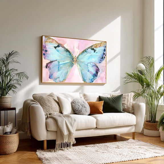 Modern Watercolor Pink Butterfly Canvas Painting Wall Art for Living Room Bedroom Decoration, Poster Print, Frameless