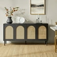 thumbnail image 6 of 63" Wooden 4 Rattan Arch Doors Sideboard Kitchen Storage TV Stand Cabinet Home Living Room Adult Black, 6 of 11