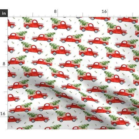 Christmas Tree Red Truck Rustic Country Dog Fabric Printed By