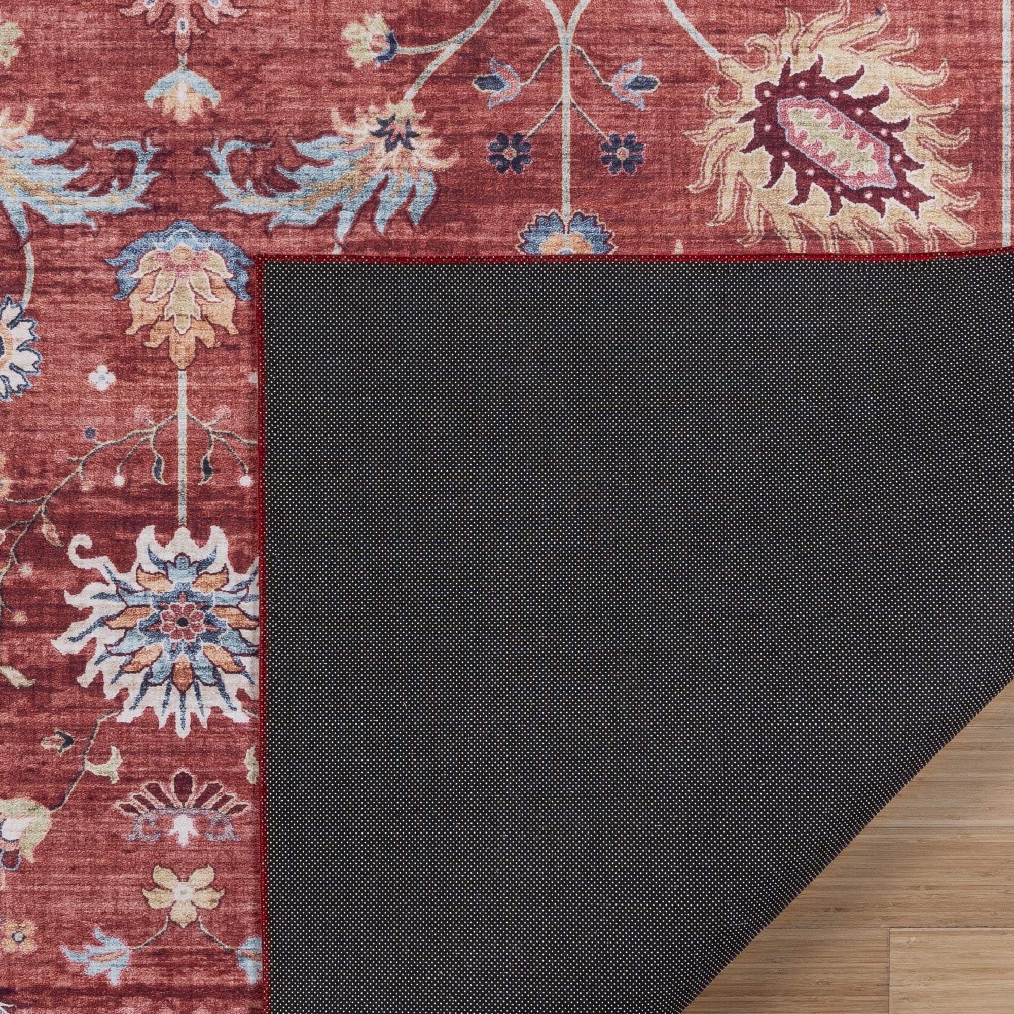 Crystal Print Cullen Traditional Oriental Red Washable Indoor Area Rug, 5x7
