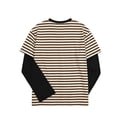 thumbnail image 6 of NEBWOAK Boys Striped Long Sleeve Top, Fake Two-Piece Contrast Sleeve Crewneck Sports Tee for Fall,Khaki, Size 12, 6 of 8