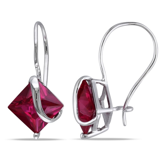 Everly Women's 4 1/5ct TGW Square-Cut Created Ruby 10k White Gold Solitaire Drop Earrings