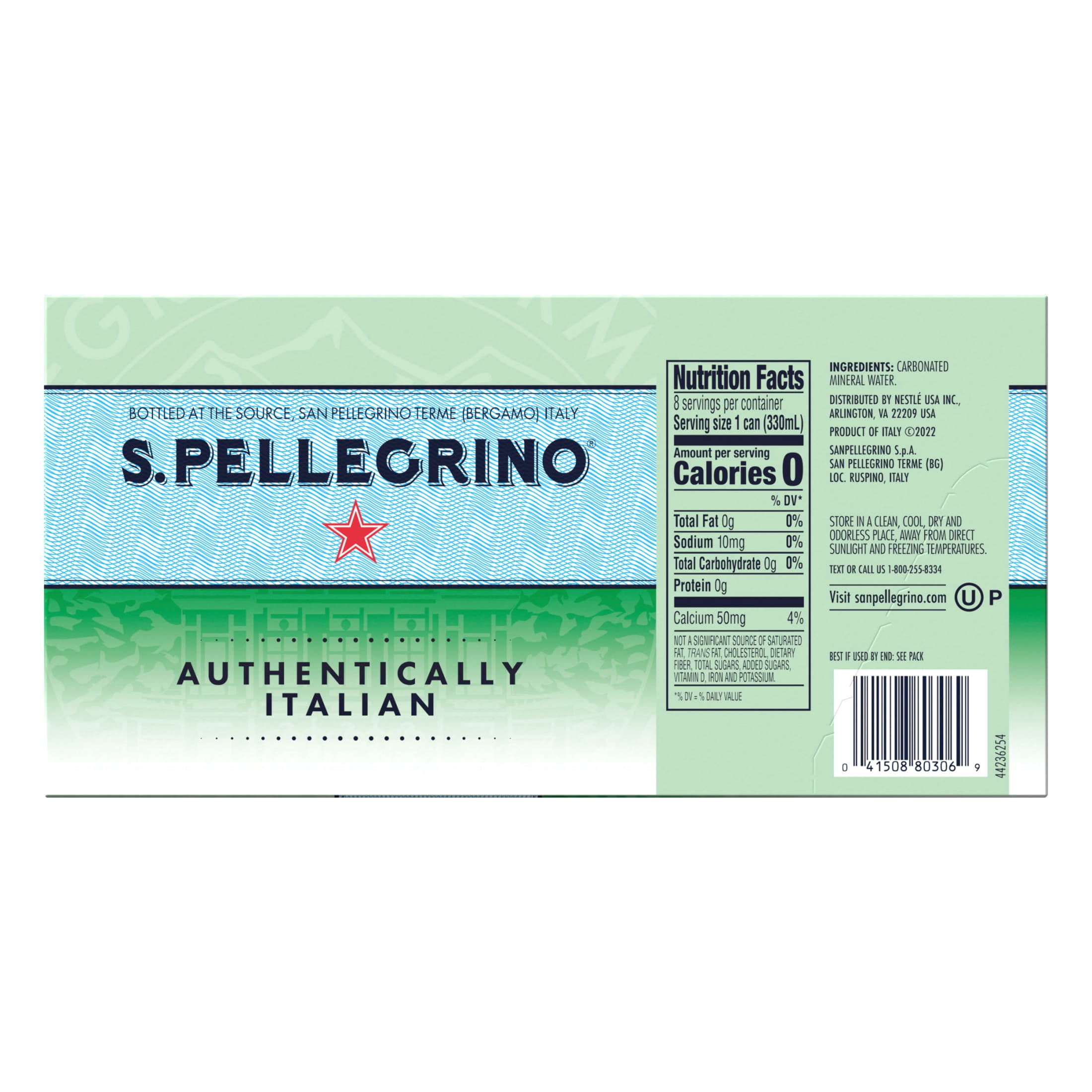 S.Pellegrino Sparkling Natural Unflavored Mineral Water, 89.2 fl oz, 8 Pack Cans