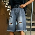 thumbnail image 4 of Fashion YLSDY Mens Vintage Blue Denim Shorts Distressed Ripped Wide Leg Loose Jeans Shorts Summer Casual Baggy Shorts Black M, 4 of 7