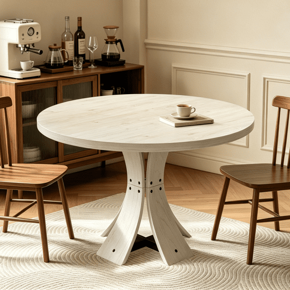 43.32'' Round Dining Table for 4, Circle Wood Kitchen Table for Dining Room, Home
