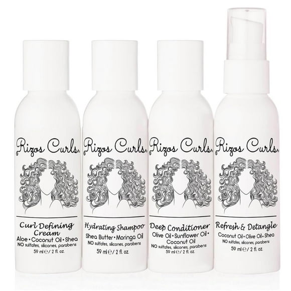 Rizos Curls Travel Kit, Including Hydrating Shampoo, Deep Conditioner, Curl Cream, Leave In Conditioner Refresh &amp; Detangle Spray, Liquid, Coconut, Unisex