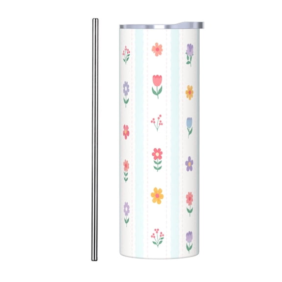 20oz Cottagecore Floral Stripe Tumbler Insulated Car Cup Travel Coffee Cup Gift for Women with Stainless Steel Straw
