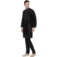 thumbnail image 2 of Men's Art Silk Indian Festival Wedding Party Clothes Kurta Pajama (Black, XL), 2 of 5