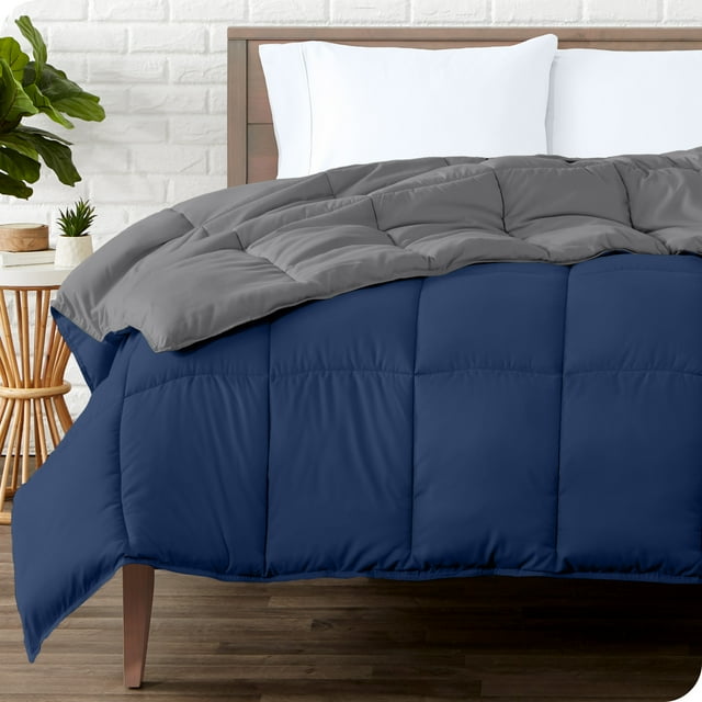 Bare Home Douillette Réversible Ultra Douce - Alternative au Duvet d'Oie - Grand Lit, Bleu Foncé/gris