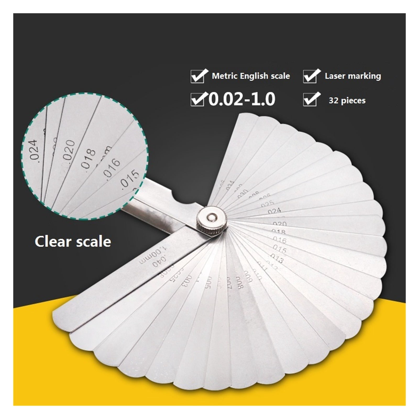Blades Metric 32 Feeler Gauge High Precision 0.02-1.0mm Thickness Gages Gap Filler Feeler Gauges Woodworking Measuring Tool ,Easy to Use