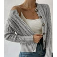 thumbnail image 6 of Cardigan Sweaters for Women Casual Button Down Cable Knit Long Sleeve Crewneck Knitted Jackets Gray XL, 6 of 9
