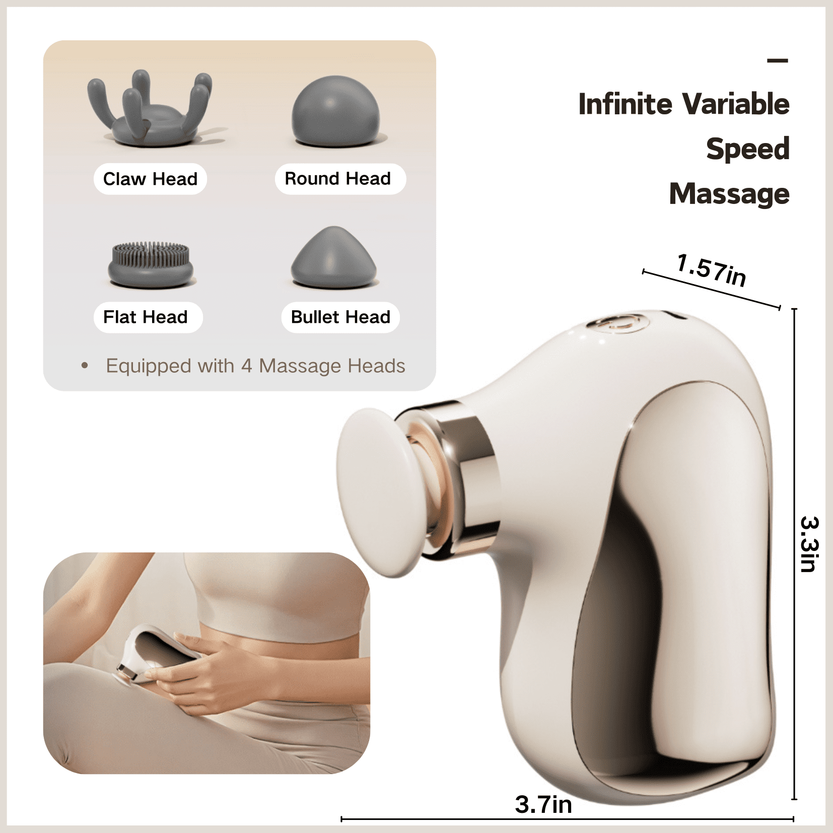 Mini Portable Deep Tissue Massage Gun with 4 Massage Heads, 8KG Strong Power & Quiet, Ideal for Office, Travel, Gym