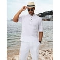 thumbnail image 6 of Tyhengta Men's Cotton Henley Shirt Band Collar Short Sleeve Shirt Casual Summer Lightweight Breathable Shirt White L, 6 of 8
