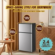 Tacool Small Mini Fridge with Top Freezer Compact Refrigerator Dual Door with Adjustable Thermostat Silver for Home New