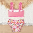 thumbnail image 6 of Fesfesfes Teen Girls Summer Swimsuits Casual Cute Floral Print Double Ruffle Swimwear Short Sleeve Beach Swimsuits Split Two-Piece Bikini Sets, 6 of 7