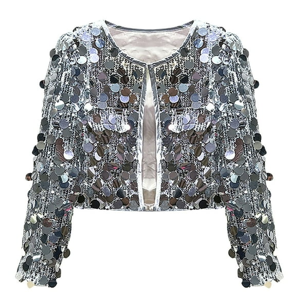EnJoCho Kids Sequin Jacket Crop Sparkly Boler𝗈 Cardigan Girls Glitter Shru𝑔 Open Front Cropped Cardigan Stage Performance Top