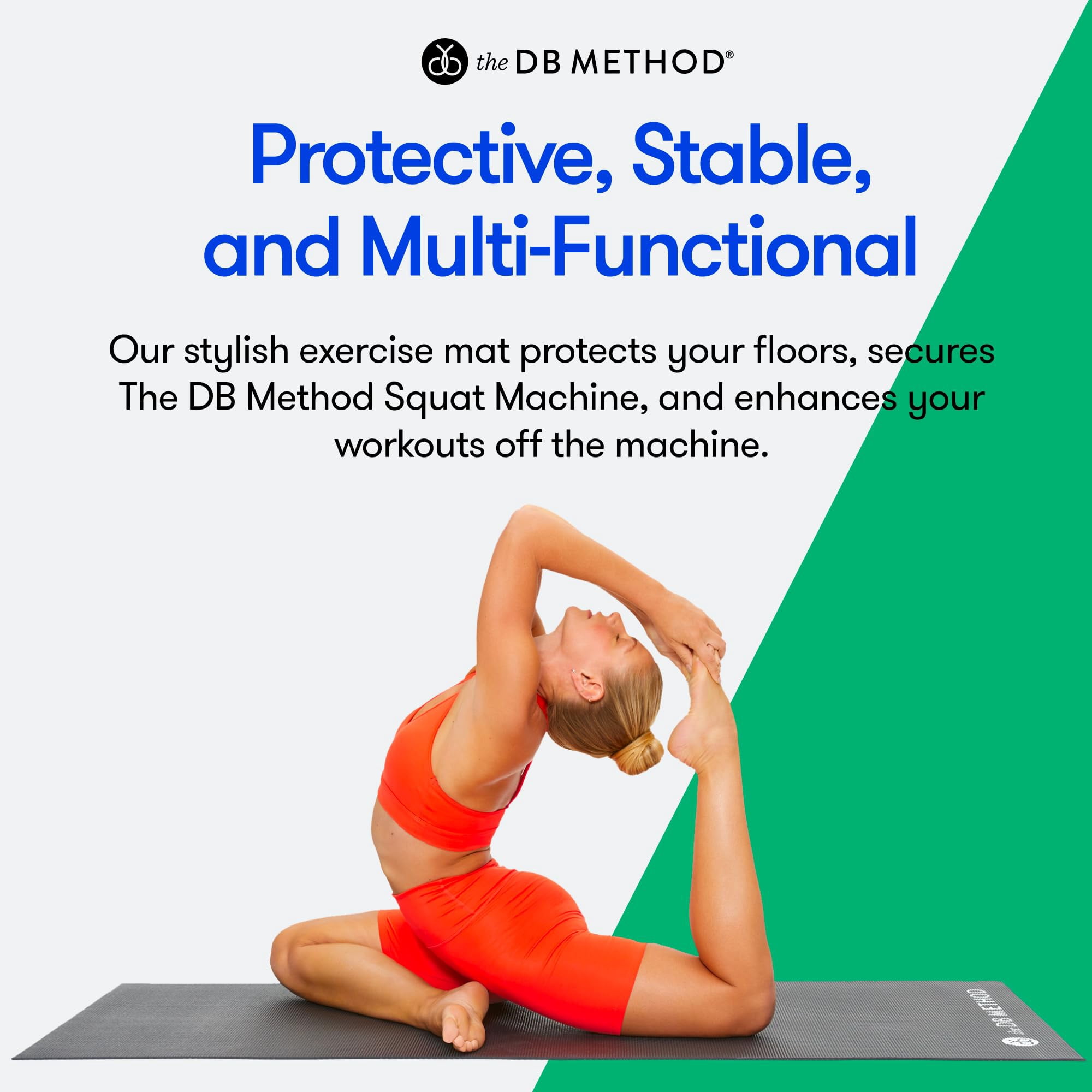The DB Method Yoga Mat for Home Gym Exercise Equipment Machine Stability, Non Slip Indoor Mat for Pilates, Stretching, Fitness, Bike or Squat Machine Floor Protector Mats, Black
