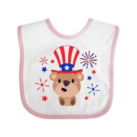 

Inktastic 4th of July Cute Bear with Blue and Red Fireworks Gift Baby Boy or Baby Girl Bib