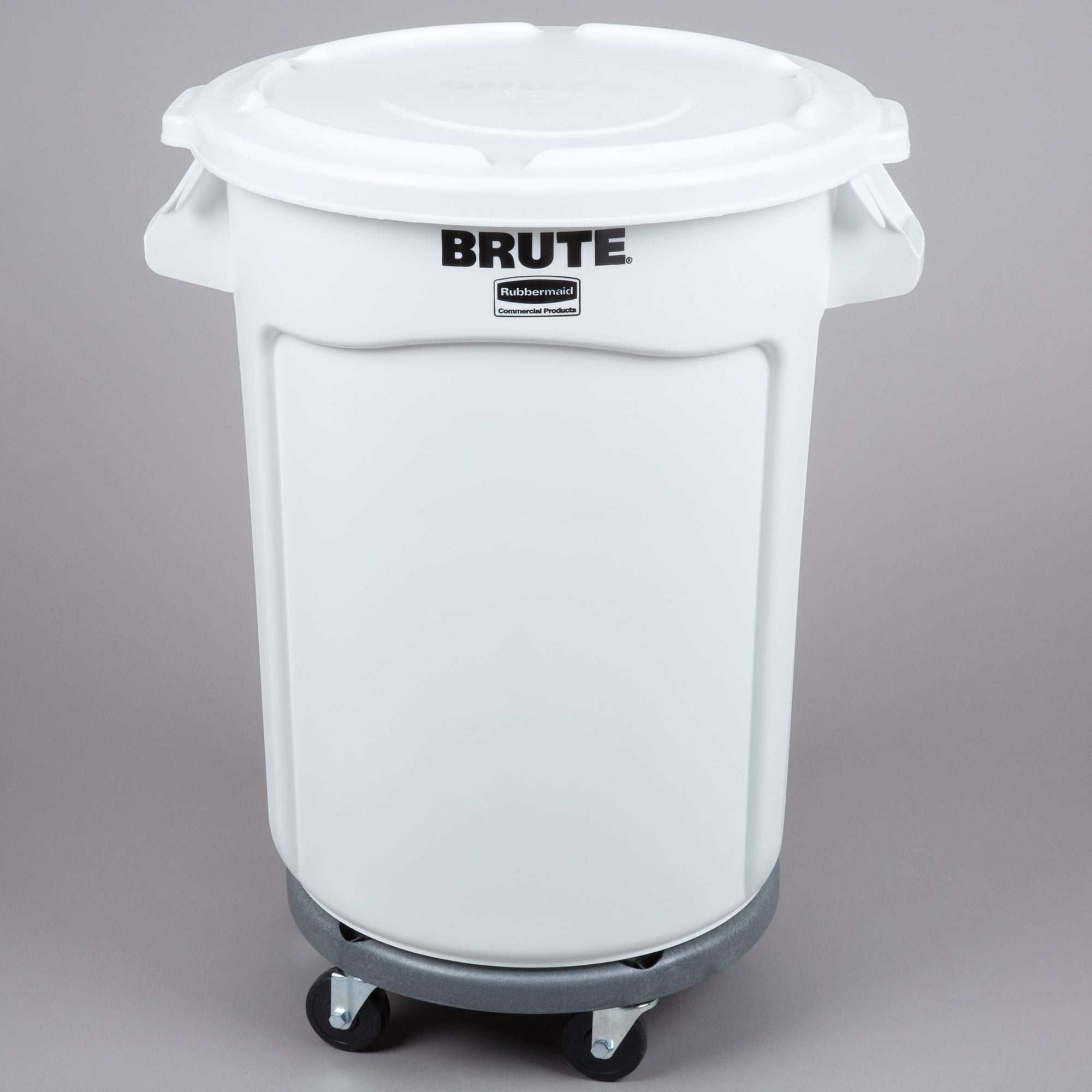 Lid 32 Gallon Clear White Commercial Plastic Trash Can and Dolly Kit
