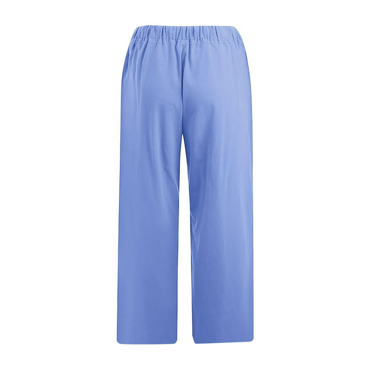Summer Cotton Linen Capri Pants for Women Casual Loose Fit Lightweight  Womens Capris Crop Pants Trousers Elastic Waist