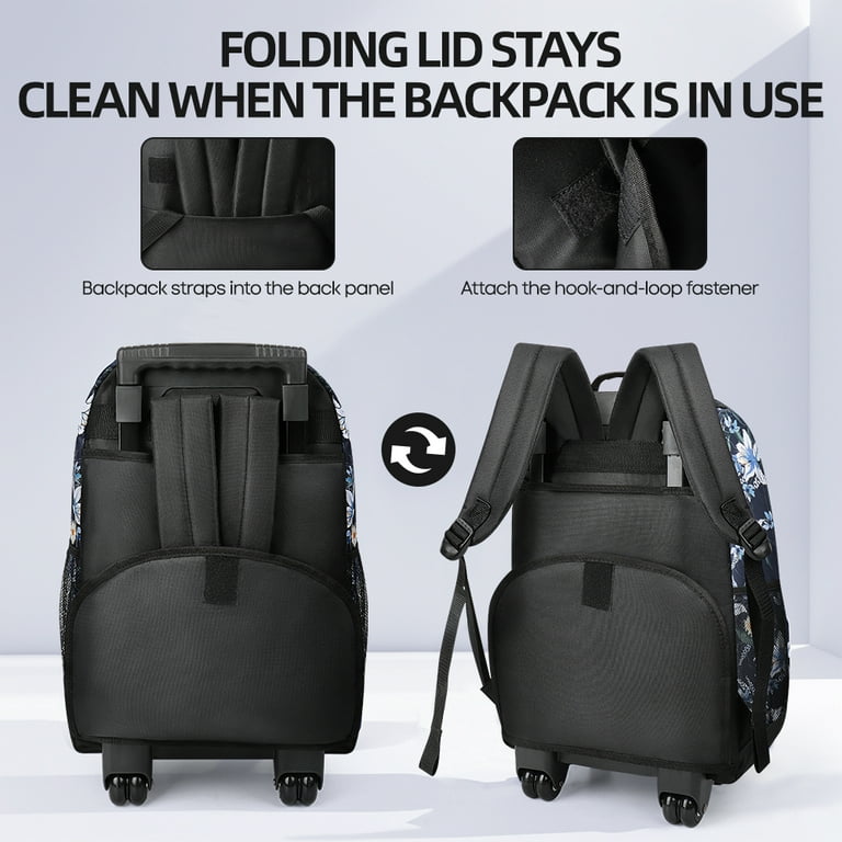20" Rolling Backpack for Women Men, 2 in 1 Carry-on Travel Backpack with  Wheels & Handle for Work, Weekend, School, Short Trips, Blue Lilies - JH2561