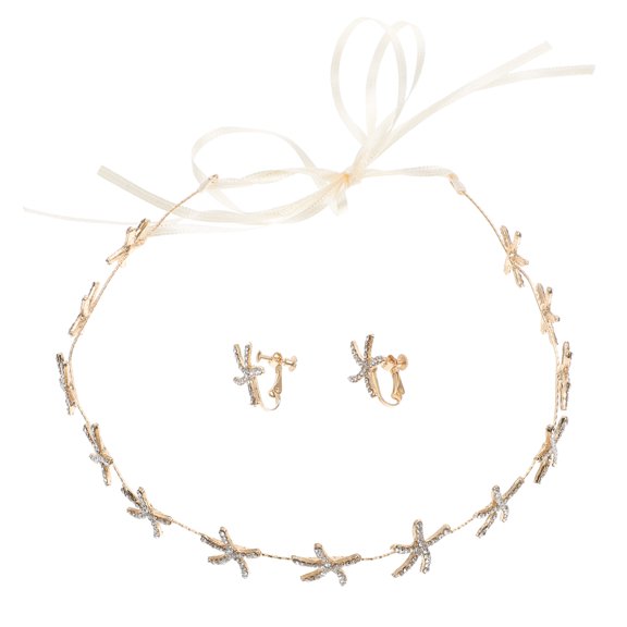 Masteelf  Sea Star Design Bridal Headdress Bride Hairband Earring Golden