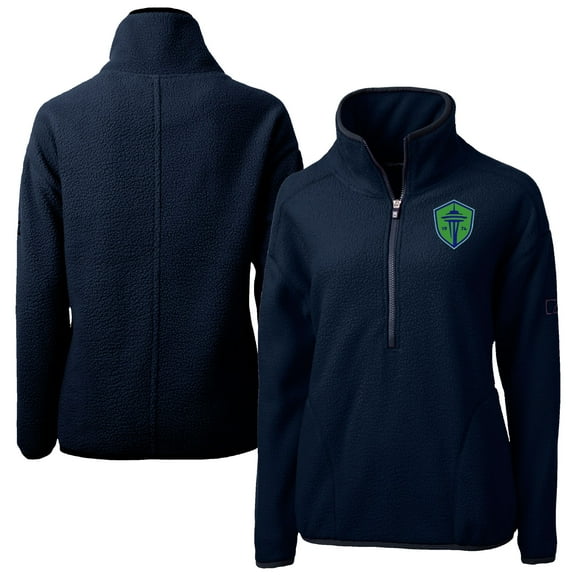 Women's Cutter & Buck Navy Seattle Sounders FC Cascade Eco Fleece Pullover Jacket