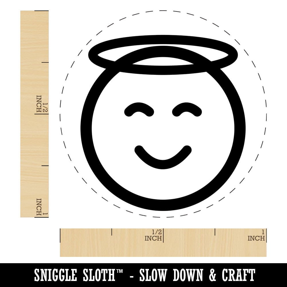 Angel Face Halo Emoticon Self-Inking Rubber Stamp Ink Stamper - Black Ink - Medium 1 Inch