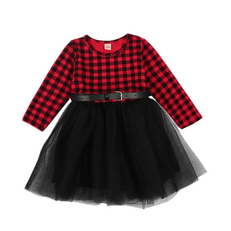 

Toddler Baby Girl Christmas Outfit Long Sleeve Plaid T-Shirt Top Tulle Tutu Skirt 2Pcs Fall Winter Clothes Set