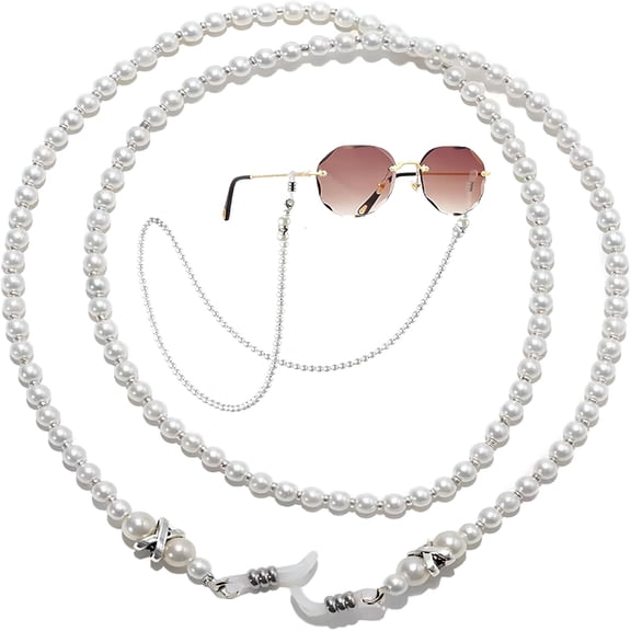 XIRQI Glasses Chain for Women,Pearl Eyeglass Chains Eye Glasses Holders Around Neck,Eyeglasses Strap Lanyard Sunglasses Beaded Face Mask Old Lady Reading Glass Eyewear Retainer Chain