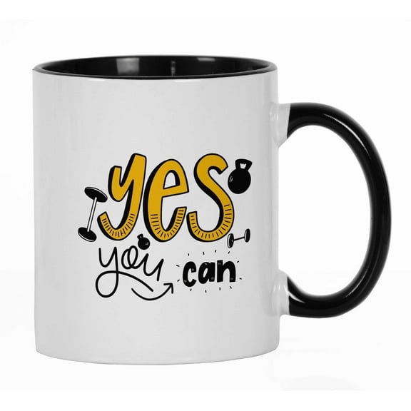Inkdotpot Yes You Can 11 Oz Ceramic Coffee Mug Inspirational Adult Humor Employee Boss Coworkers Birthday GIft-Black