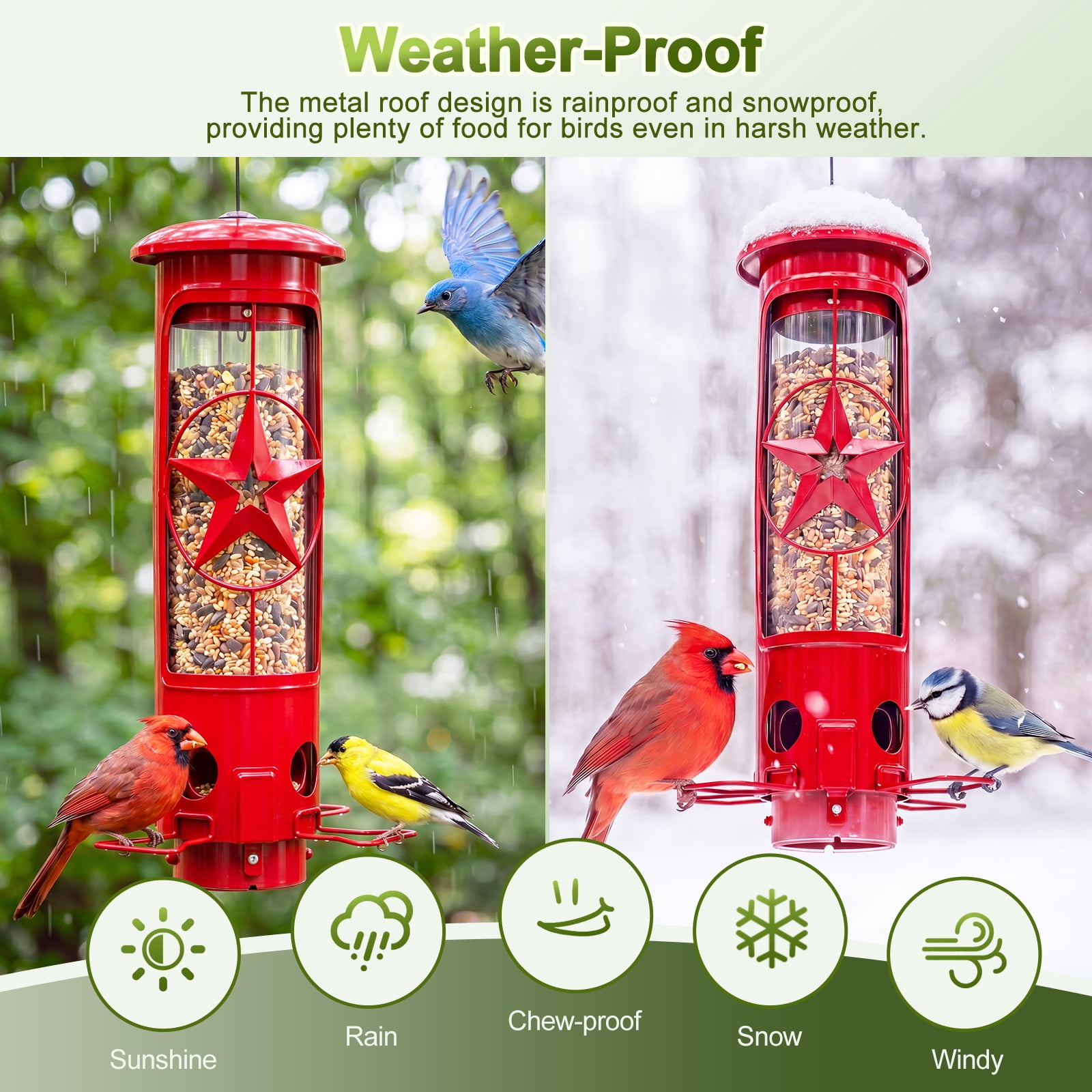 Squirrel Proof Bird Feeders for Outdoors Hanging, Metal Squirrel Proof Bird Feeder with Gravity Protection, 3LB Large Capacity Wild Bird Feeders for Outside Finch, Cardinal, Blue Jay