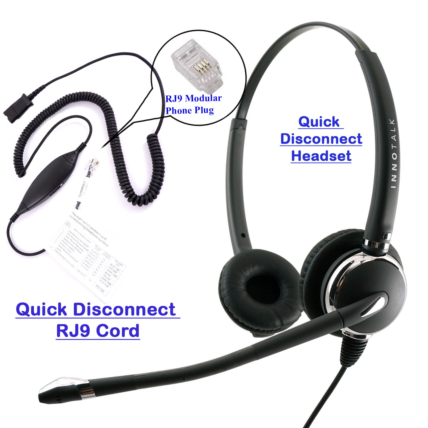 RJ9 Phone Headset - Plantronics Compatible QD Headset + Virtual Compatibility Smart Adapter for Cisco Avaya Nec and Most Phones - image 1 of 8