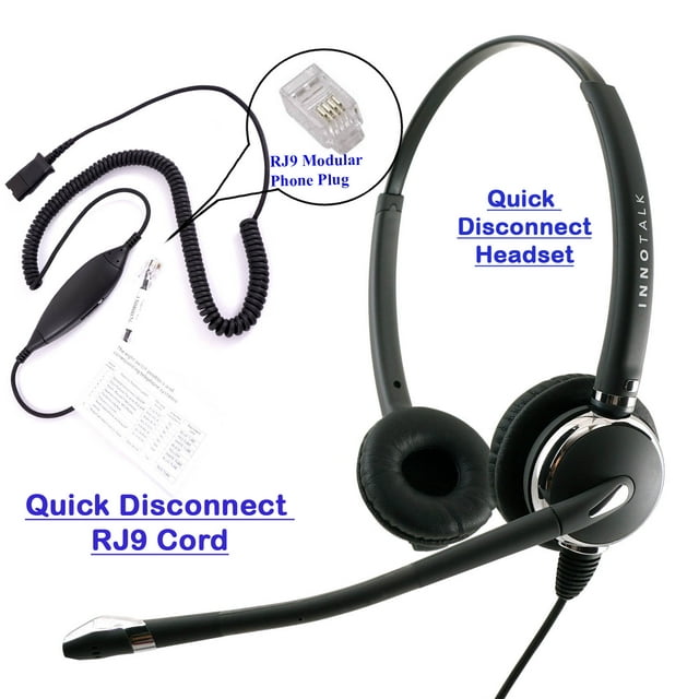 RJ9 Phone Headset - Plantronics Compatible QD Headset + Virtual Compatibility Smart Adapter for Cisco Avaya Nec and Most Phones