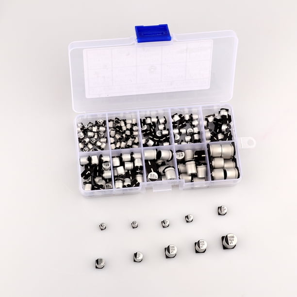Sailing Kit surtido de condensadores electrolíticos de aluminio SMD de 180 piezas, 10 valores 16-50 V 1 uF/4,7 uF/10 uF/22 uF/47 uF/100 uF/220 uF/330 uF/470 uF/1000 uF, con caja de plástico