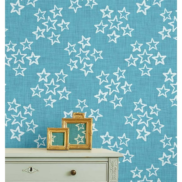 S4Sassy Star Print Wallpaper - Teal Wall Covering, 25" X 240" Self-Adhesive Textured Vinyl Wallpaper, Wallwrap, Easy Diy Wall Covering For Kids Bedroom, Kids Room Decor, Playroom
