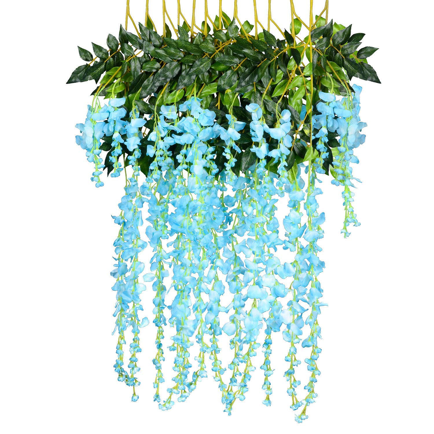YSBER 6 Piece /12 Piece 3.6 Feet Artificial Fake Wisteria Vine Rattan Yard and Wedding ArtificialVines_Green12PC03 12PCS, Green Hanging Silk Flowers String for Home Party
