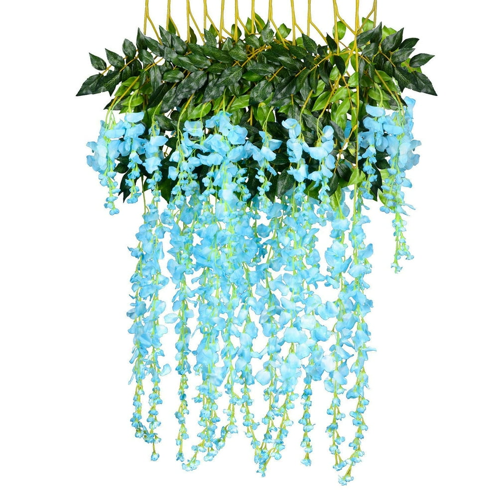 3.6 Feet Artificial flower Silk Wisteria Vine Rattan Fake Wisteria Garland Hanging Flowers for ...