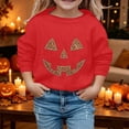 thumbnail image 2 of Tisuna Girls Halloween Sweatshirts Pumpkin Print Long Sleeve Crew Neck Tops Fashion Kids Theme Party Sweatshirt Size 9-10 Years Red, 2 of 5