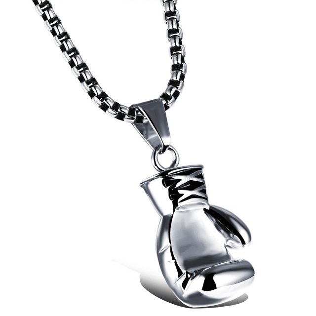Pendentif Chaîne Gant de Boxe Punk en Acier Inoxydable pour Hommes et Femmes, Argent (Hommes)