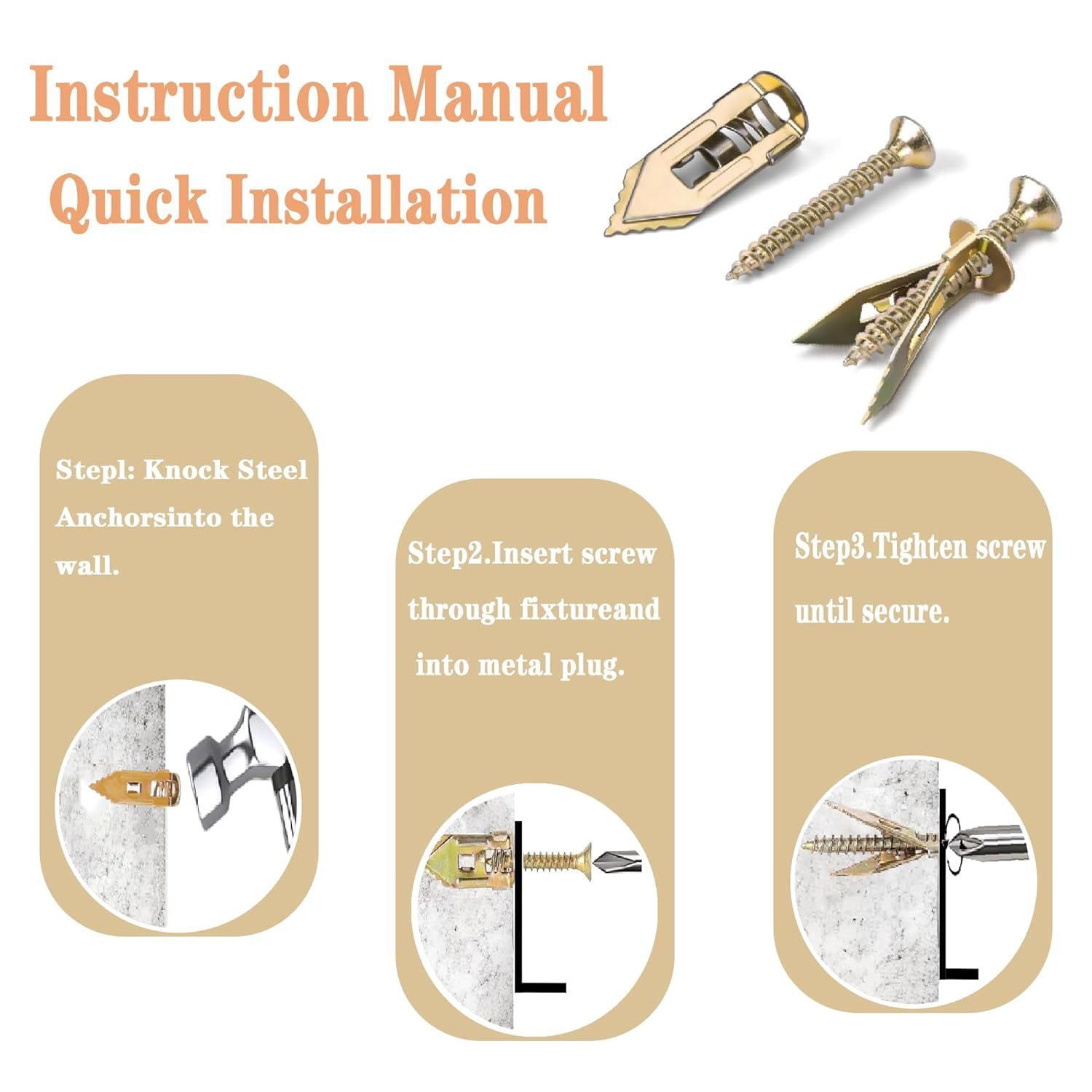 160 PCS Drywall Grip Anchors and Screws Kit, 80 PCS Self Drilling Drywall Anchors (0.47"x1.18") with 80 PCS Screws, Heavy Duty Metal Wall Anchors for Sheetrock, Home & Office Mounting